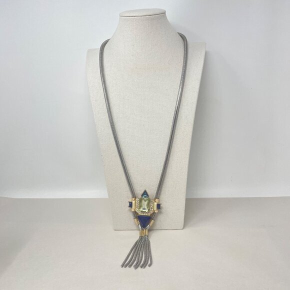 The Limited Statement Tassel Necklace Silver-Tone Long Length Chunky Glam - Picture 3 of 8